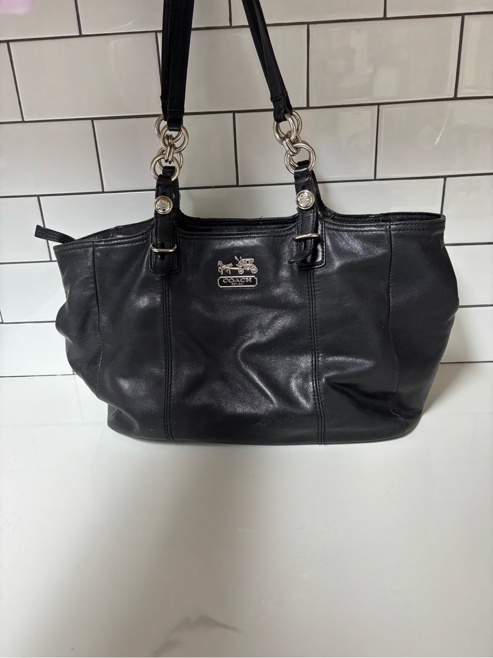 COACH MIA Black Leather Shoulder Tote Bag 15740
